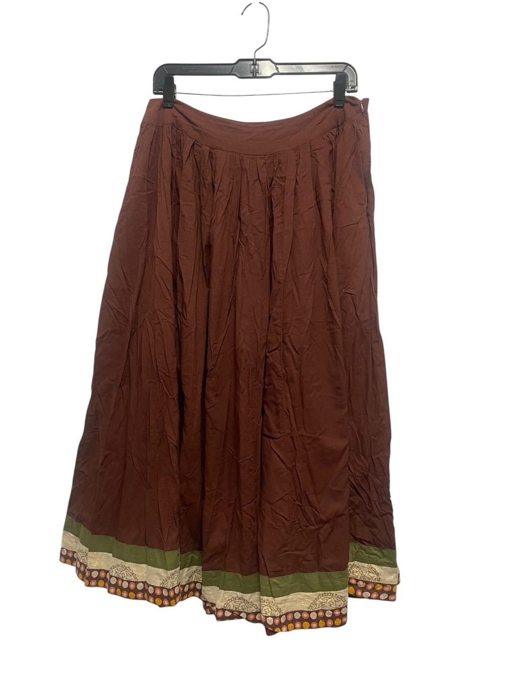 Globus Size M Brown Boho-Style Maxi Skirt colorful patterned hem trim.